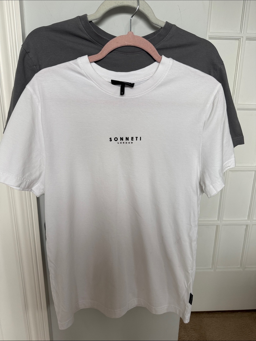 2 Tees-Grey and White Logo Crew Tees- Short Sleeve